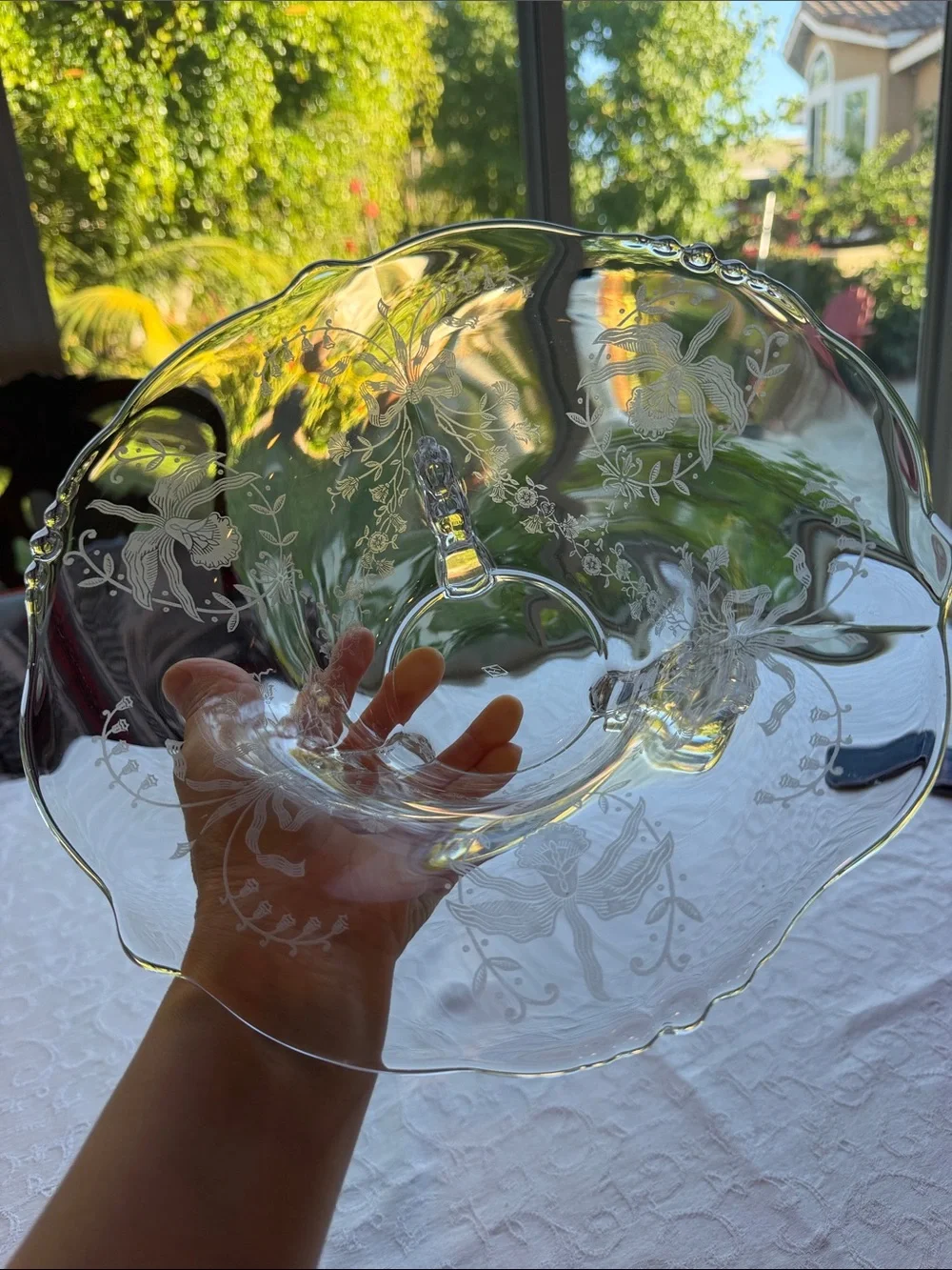 Rare Heisey Orchid Three Toed Seahorse Bowl Etched Glass USA
